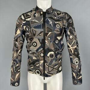 Fendi Grey Blue Lamb Deer Leather Snakeskin Studded Allover Monster Jacket